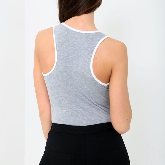 Sleeveless Grey Bodysuit with Scoop Neckline  and Racerback - Picture 3 of 5